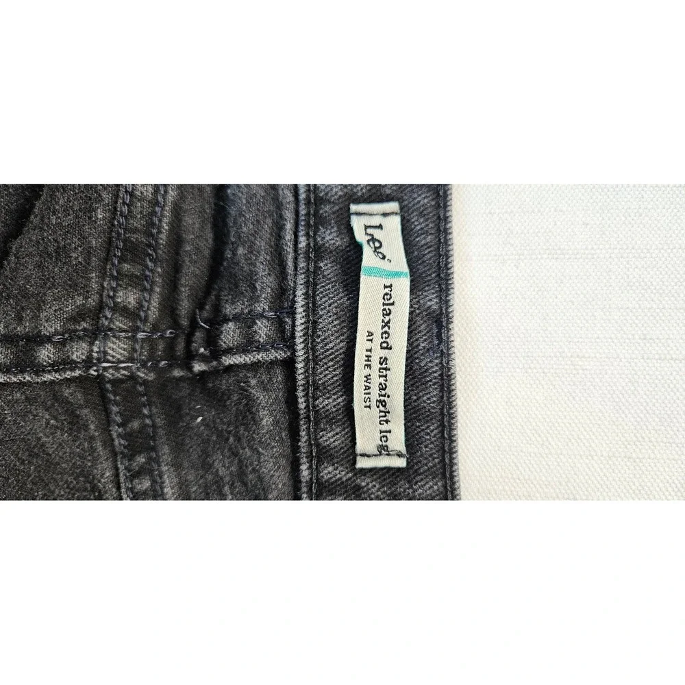 Lee Relaxed Straight Leg Jeans Womens 16 Long Black Faded Denim 3051802